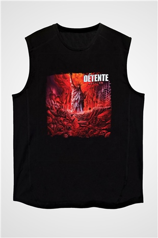 Detente Baskılı Unisex Siyah Kolsuz Tişört