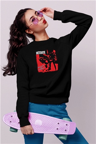 Detente Baskılı Unisex Siyah Sweatshirt