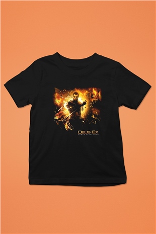Deus Ex Baskılı Siyah Unisex Çocuk Tişört