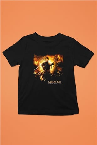 Deus Ex Baskılı Siyah Unisex Çocuk Tişört