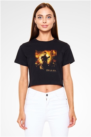 Deus Ex Siyah Crop Top Tişört