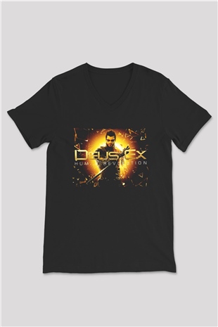 Deus Ex Siyah Unisex V Yaka Tişört