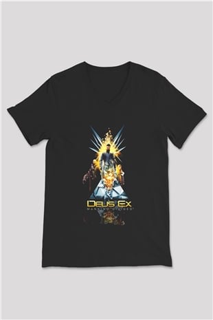 Deus Ex Siyah Unisex V Yaka Tişört
