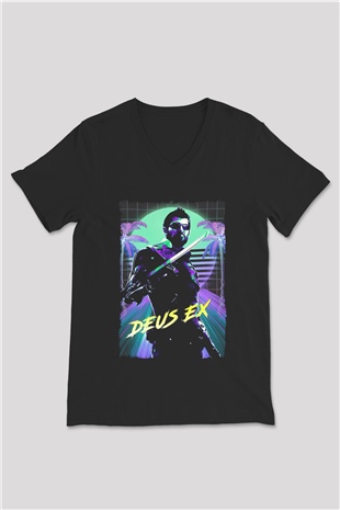 Deus Ex Siyah Unisex V Yaka Tişört