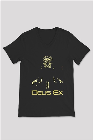 Deus Ex Siyah Unisex V Yaka Tişört