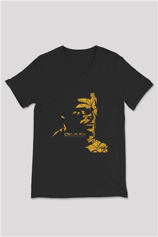Deus Ex Siyah Unisex V Yaka Tişört T-Shirt