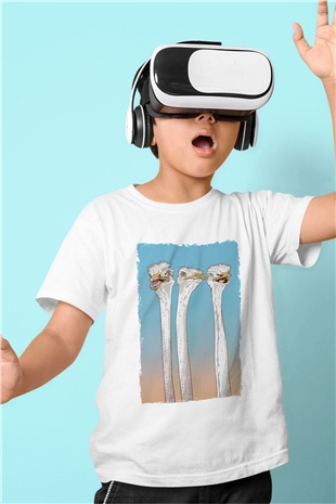 Deve Kuşları Çetesi Baskılı Unisex Beyaz  Çocuk Tişört