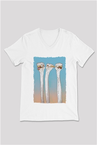 Deve Kuşları Çetesi Baskılı Unisex Beyaz  V Yaka Tişört