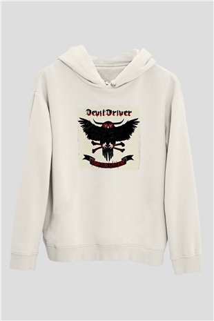 Devil Driver Baskılı Unisex Beyaz Hoodie