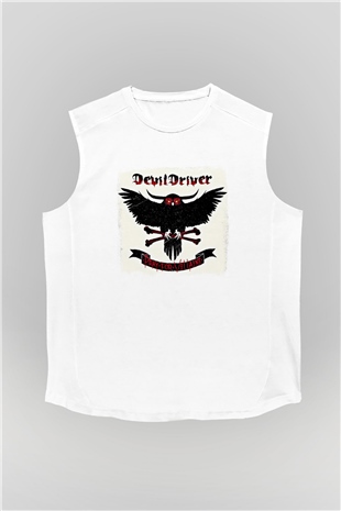 Devil Driver Baskılı Unisex Beyaz Kolsuz Tişört