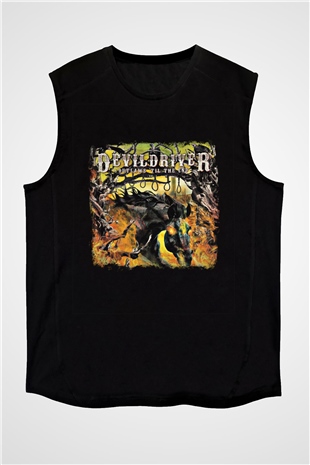 Devil Driver Baskılı Unisex Siyah Kolsuz Tişört