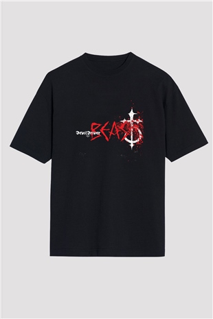 Devil Driver Baskılı Unisex Siyah Oversize Tişört