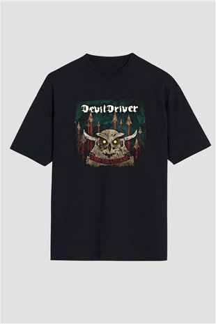 Devil Driver Baskılı Unisex Siyah Oversize Tişört