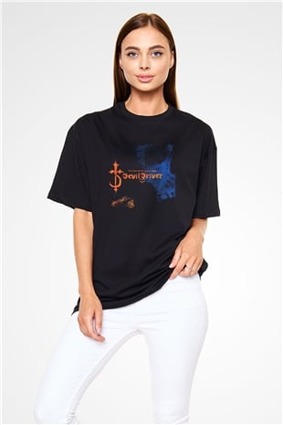 Devil Driver Baskılı Unisex Siyah Oversize Tişört