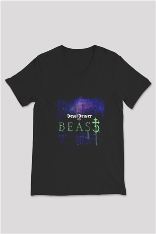 Devil Driver Baskılı Unisex Siyah V Yaka Tişört