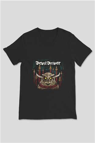 Devil Driver Baskılı Unisex Siyah V Yaka Tişört