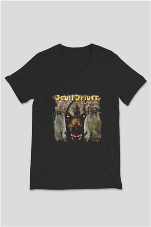 Devil Driver Baskılı Unisex Siyah V Yaka Tişört