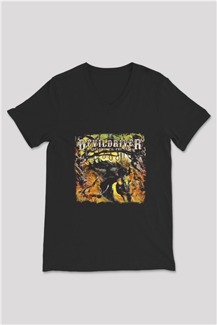 Devil Driver Baskılı Unisex Siyah V Yaka Tişört