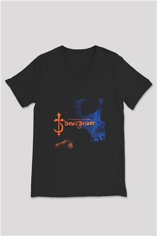 Devil Driver Baskılı Unisex Siyah V Yaka Tişört