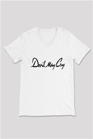 Devil May Cry Beyaz Unisex V Yaka Tişört T-Shirt