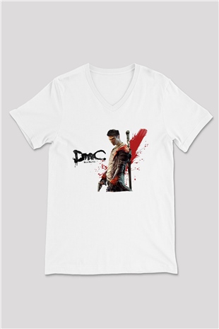Devil May Cry Beyaz Unisex V Yaka Tişört