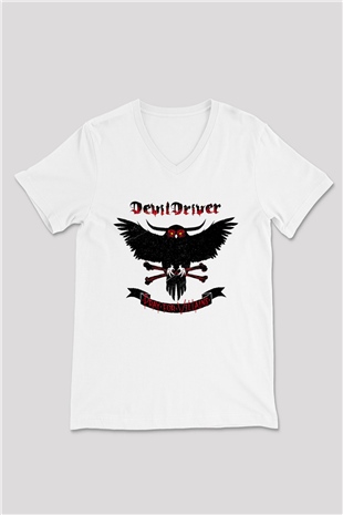 DevilDriver Beyaz Unisex V Yaka Tişört