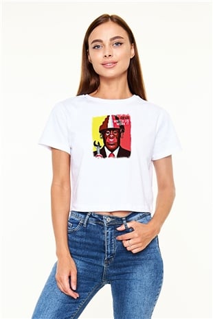 Devo Baskılı Unisex Beyaz Crop Top Tişört