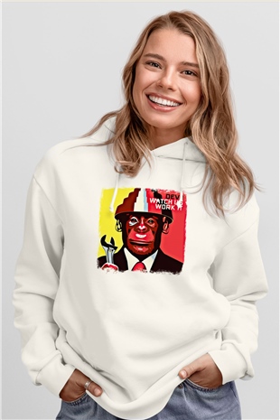 Devo Baskılı Unisex Beyaz Hoodie
