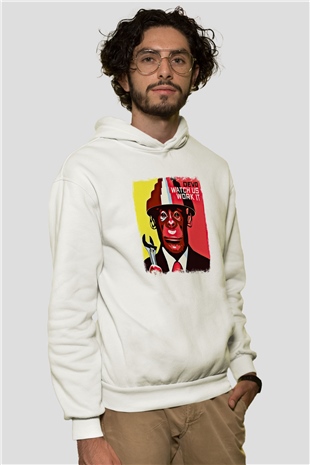 Devo Baskılı Unisex Beyaz Hoodie