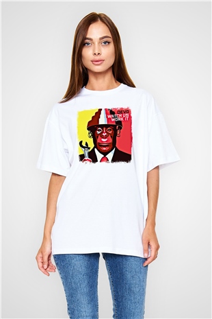 Devo Baskılı Unisex Beyaz Oversize Tişört