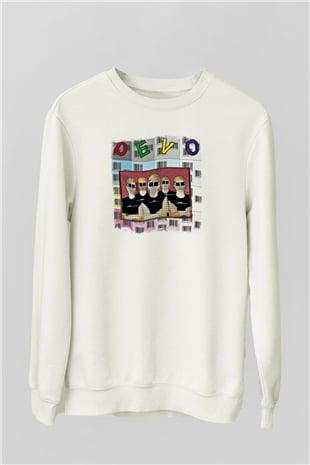Devo Baskılı Unisex Beyaz Sweatshirt
