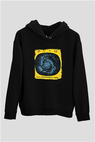 Devo Baskılı Unisex Siyah Hoodie