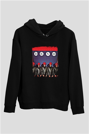 Devo Baskılı Unisex Siyah Hoodie