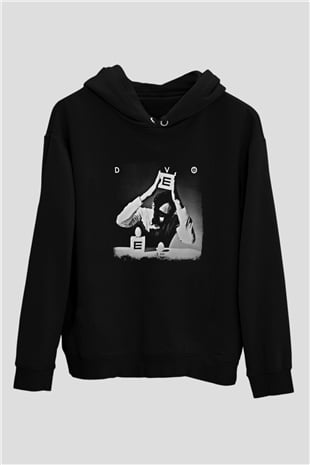 Devo Baskılı Unisex Siyah Hoodie
