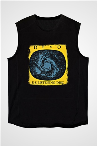 Devo Baskılı Unisex Siyah Kolsuz Tişört