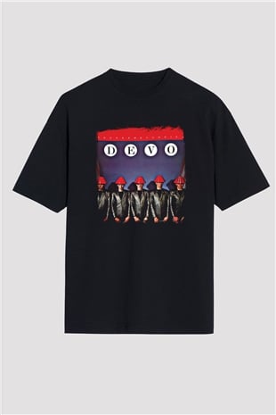 Devo Baskılı Unisex Siyah Oversize Tişört