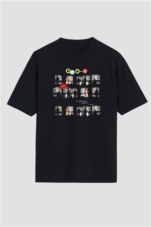 Devo Baskılı Unisex Siyah Oversize Tişört