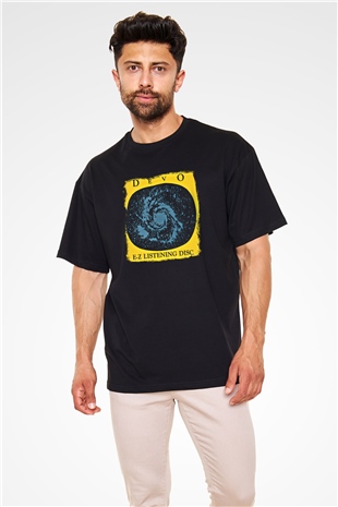 Devo Baskılı Unisex Siyah Oversize Tişört