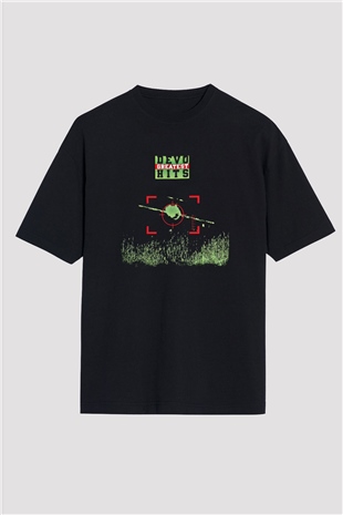 Devo Baskılı Unisex Siyah Oversize Tişört