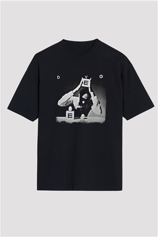 Devo Baskılı Unisex Siyah Oversize Tişört