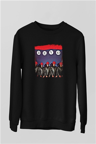 Devo Baskılı Unisex Siyah Sweatshirt