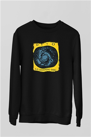 Devo Baskılı Unisex Siyah Sweatshirt