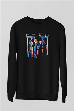 Devo Baskılı Unisex Siyah Sweatshirt