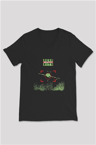 Devo Baskılı Unisex Siyah V Yaka Tişört