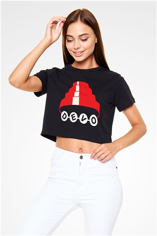 Devo Siyah Crop Top Tişört