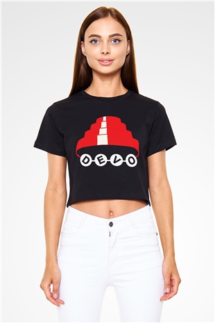 Devo Siyah Crop Top Tişört