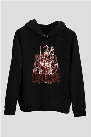 Devourment Baskılı Unisex Siyah Kapüşonlu Sweatshirt
