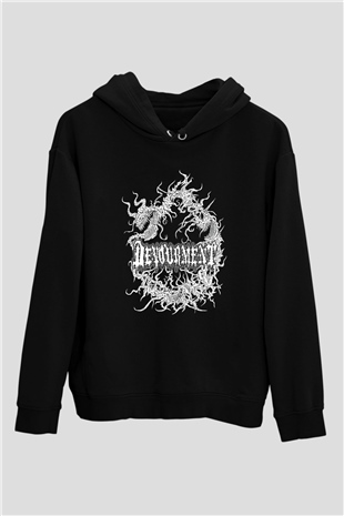 Devourment Baskılı Unisex Siyah Kapüşonlu Sweatshirt
