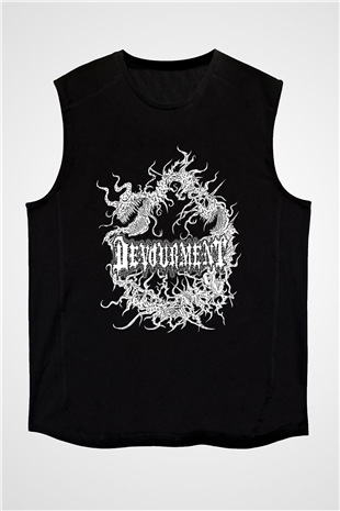 Devourment Baskılı Unisex Siyah Kolsuz Tişört - Tshirt