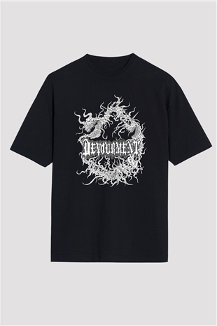 Devourment Baskılı Unisex Siyah Oversize Tişört - Tshirt